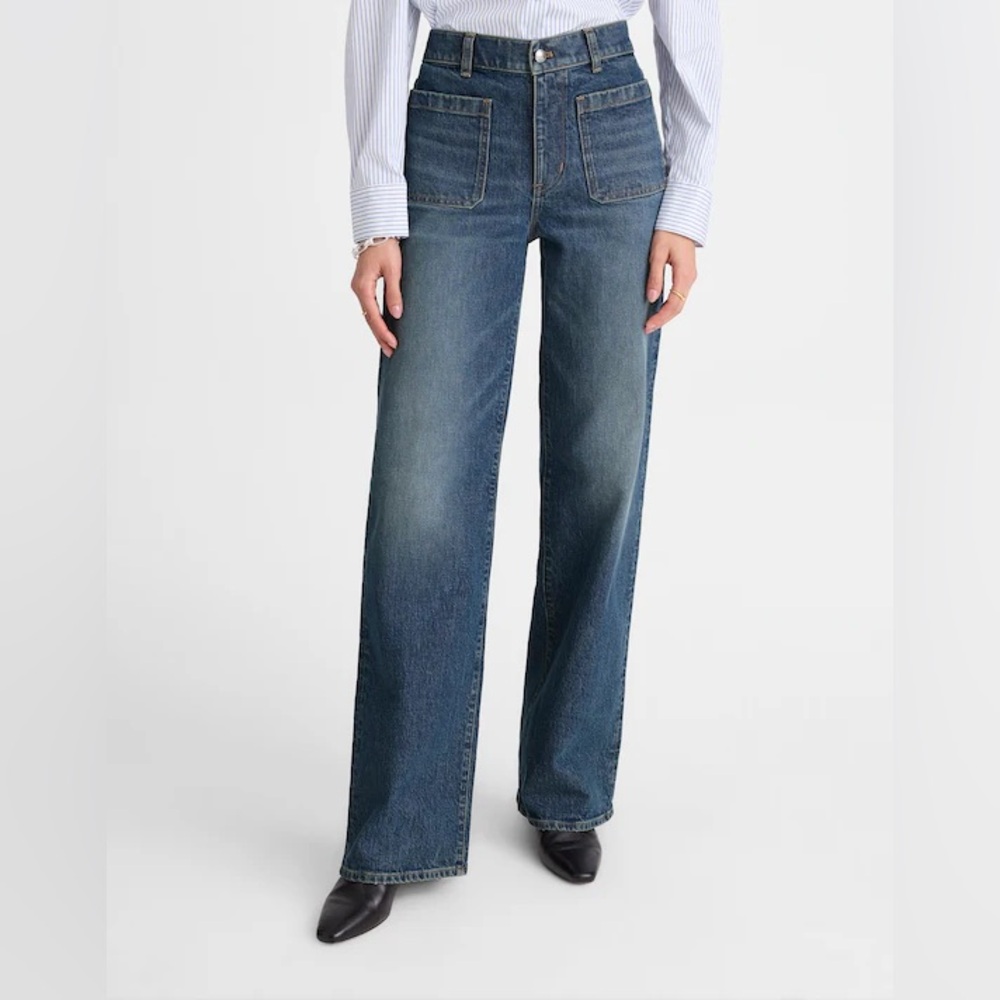 Madewell Emmett Wide Leg Jeans Womens Size 30 Full Length Greendale Wash Denim